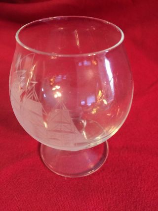 Vintage Toscany Crystal Small Cordial Snifter Glass Etched Clipper Ship Schooner 2
