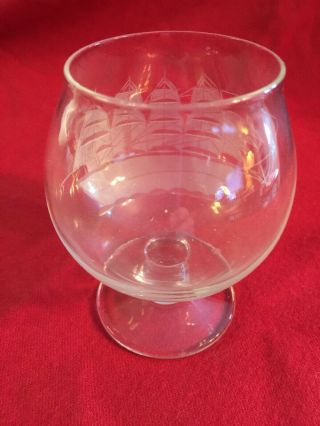 Vintage Toscany Crystal Small Cordial Snifter Glass Etched Clipper Ship Schooner 4
