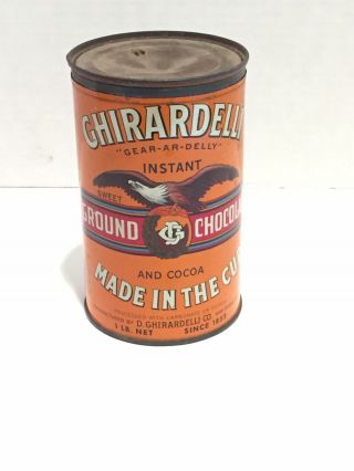 Vintage 1950’s,  1 Lb. ,  Ghirardelli Sweet Ground Chocolate And Cocoa Tin