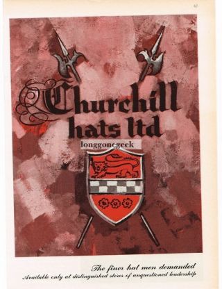 1959 Churchill Hats Ltd Coat Of Arms Art Vtg Print Ad