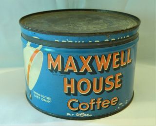 Vintage Maxwell House One Pound Regular Grind Key Wind Coffee Tin With Lid