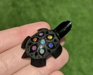 Handmade Carved Fiery Created Opal Obsidian Turtle Figurine Sculpture Carving