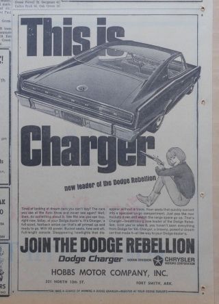 1966 Newspaper Ad For Dodge - Charger,  Leader Of Dodge Rebellion