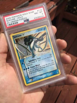 2005 Pokemon Gold Star Ex Unseen Forces 115 Suicune - Holo Psa 8 Nm - Mt