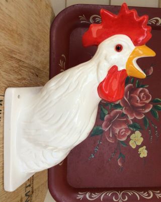 Rooster Chicken Head Wall Hook Apron Kitchen Towel Holder Ceramic Farmhouse Farm