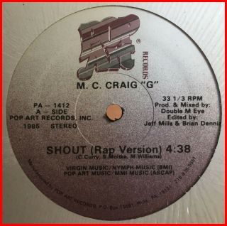 Electro Rap 12 " M.  C.  Craig " G " - Shout Pop Art - Rare 