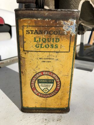 Early 1900’s Stanocola Gloss Pint Can Standard Oil Of Louisiana Rare Tin