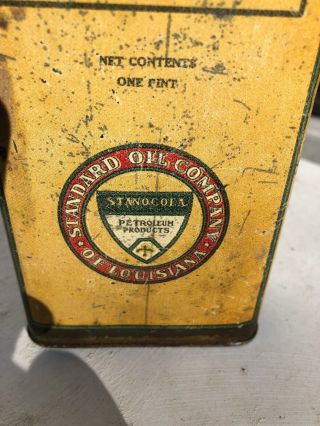 early 1900’s STANOCOLA Gloss pint can Standard Oil of Louisiana RARE tin 5