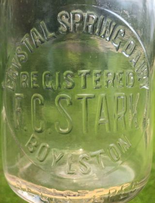 Crystal Spring Dairy - F.  C.  Stark - Boylston Mass - Quart Milk Bottle