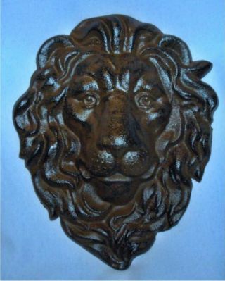 Majestic Cast Iron Lion Head Wall Sculpture Antiqued Brown Rust