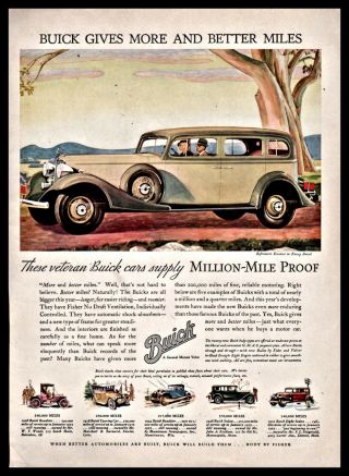 1933 Buick 4 - Door Sedan Antique Car Ad Shown W/ 1908 1918 1924 1926 1931 Models