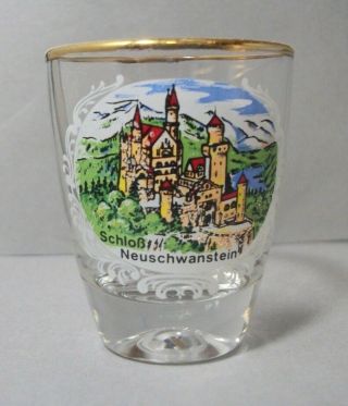 Souvenir Shotglass From Schloss Neuschwanstein In Germany With Gold Rim