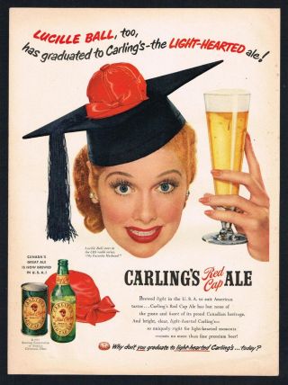 Carlings Red Cap Ale Ad Lucy Ball Advert 1950s Vintage Print Ad Retro