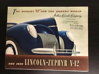 1939 Lincoln Zephyr V - 12 Sales Brochure Folder