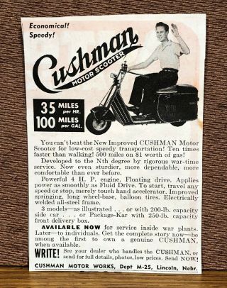 Vintage 1945 Advertisement Cushman Motor Scooter Lincoln Ne Motor