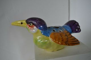 Exotic Bird Colorful Unknown Unmarked Pottery Vintage Flower Frog Planter