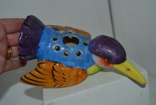 Exotic Bird Colorful Unknown Unmarked Pottery Vintage Flower Frog Planter 4