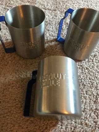 Three (3) Absolut Vodka Moscow Mule Mugs,  Stainless Steel,