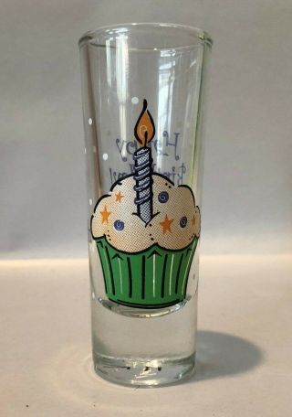 Shot Glass Happy Birthday Make A Wish With Cupcake & Candle