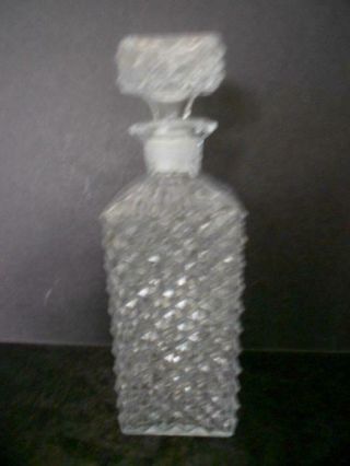 10 " Square Crystal Liquor/whiskey Decanter With Stopper Diamond Cut Pattern