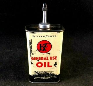 Kaiser - Frazer General Use Oil Handy Oiler Lead Top Rare Old Advertising Gas Can