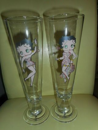 Betty Boop Set Of 2 Styles 3e Trading 2008 King Feature Pilsner Glasses Vhtf