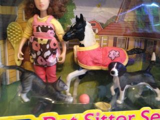 Breyer Pet Sitter Set - Play set - Farm Animals Doll pony fowl horse cat Beagle dog 3