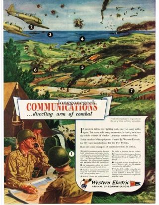 1942 Western Electric Ww2 Communications Field Hq Directing Battle Vtg Print Ad