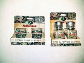 Set Of Mossy Oak Shot Glasses & Set Of Mossy Oak Salt And Pepper Shakers