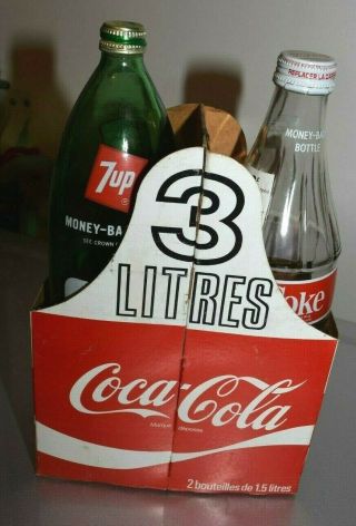 Vintage 1.  5 Liter Coca Cola 7 Up Bottles And Carton