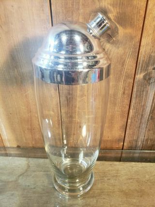 Vintage Retro Mid - Century Glass Barware Cocktail Shaker Drink Mixer W Top