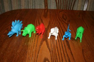 Set Of Six Vintage Tootsie Toy Large - Size Hollow Dinosaurs Playset 3 - Marx Mpc