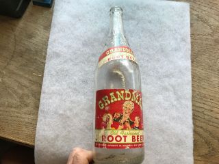 Grandma’s Root Beer Paper Label Quart Soda Bottle,  Globe Bottling