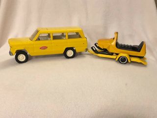 Tonka Yellow Jeep Wagoneer,  Trailer,  Snowmobile,