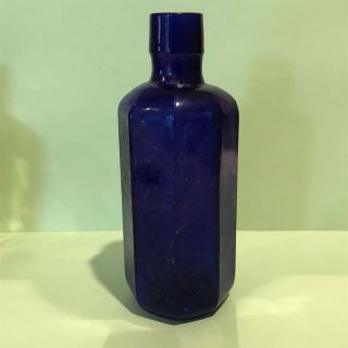 Antique Cobalt Blue Glass Octagon Shaped Medicine Bottle