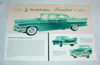 C.  1958 Studebaker President • 4dr Sedan • Showroom Flyer • Ad Brochure