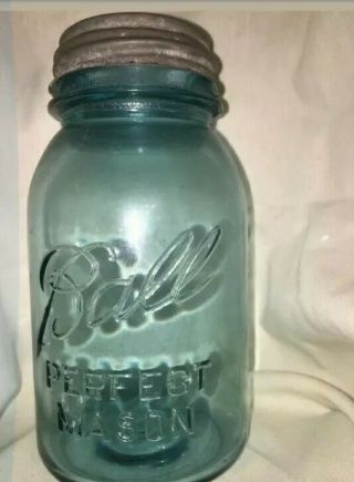 Blue Ball Perfect Mason 13 Quart Jar,  Zinc Lid,  vintage. 4