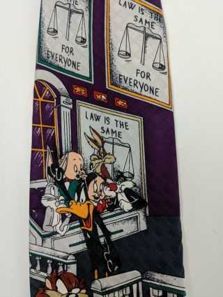 Looney Tunes Lawyers Legal Tie 1992 Warner Brothers Taz Porky Pig Bugs 100 Silk 3