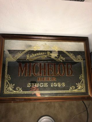 Vintage Anheuser Busch Michelob Beer Mirror Advertising Sign Wood Frame 26”x18”