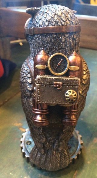 Steampunk Owl with Jetpack Statue On Gears Sculpture Figurine - SHIPS IMMEDIATELY 2