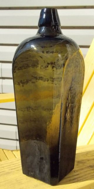 Antique Dark Green Blob Top Gin Bottle C.  1870 10 1/2 "