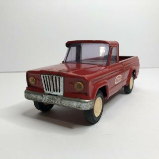 Vintage Tonka Pressed Steel Red Jeep Gladiator Pickup With Drop Tailgate -
