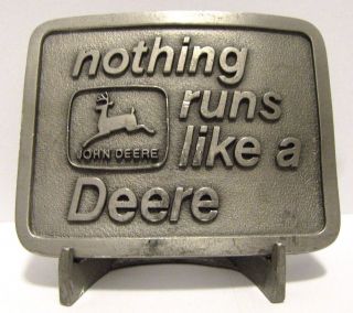 1975 John Deere Nothing Runs Like A Deere Jd Trademark Logo Pewter Belt Buckle