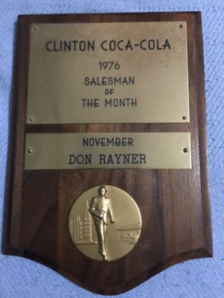 1976 Coca Cola Salesman Award Plaque