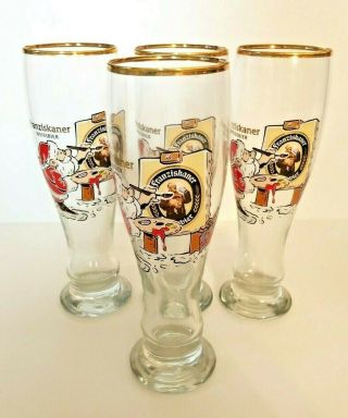 Set Of 4 Pilsner Beer Glasses Franziskaner Weissbier Santa Painting Germany