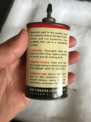 Vintage Handy Oiler Gun Oil Can Tin Lead Top Vantrol Reel Household Oil Chicago 4