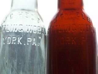2 Vintage J.  C Helb Bottling,  Beer Or Soda Brown & Teal Bottles York,  Pa.
