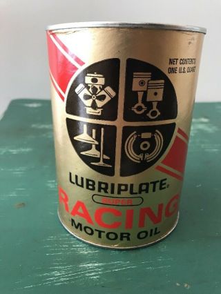 Vintage 1 Quart Lubriplate Racing Motor Oil Can Full