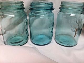 3 Vintage 1923 - 1933 Ball Perfect Mason Blue Pint Canning Jars 5