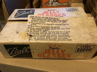 Box Of Ball Vintage 12 8 Oz Regular Jelly Glasses Jars With Plastic Lids 808